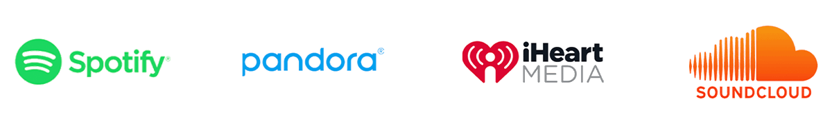 Graphic shows Spotify, Pandora, iHeart Media, and Soundcloud logos