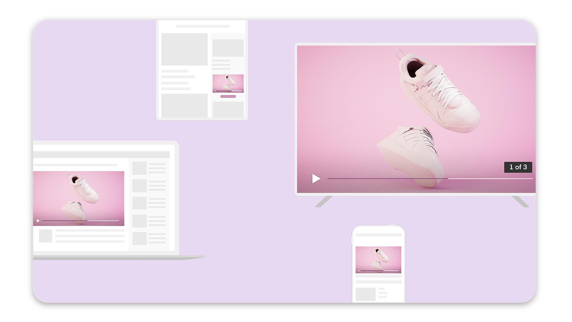 Graphic shows various devices playing a sneaker AD