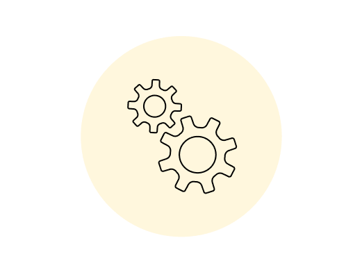 Yellow icon with illustration of two black gears