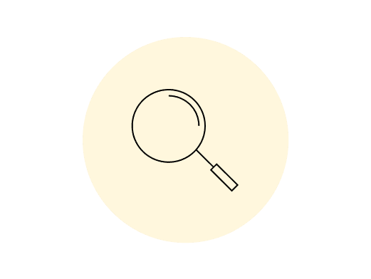 Yellow icon with illustration of a black magnifying glass
