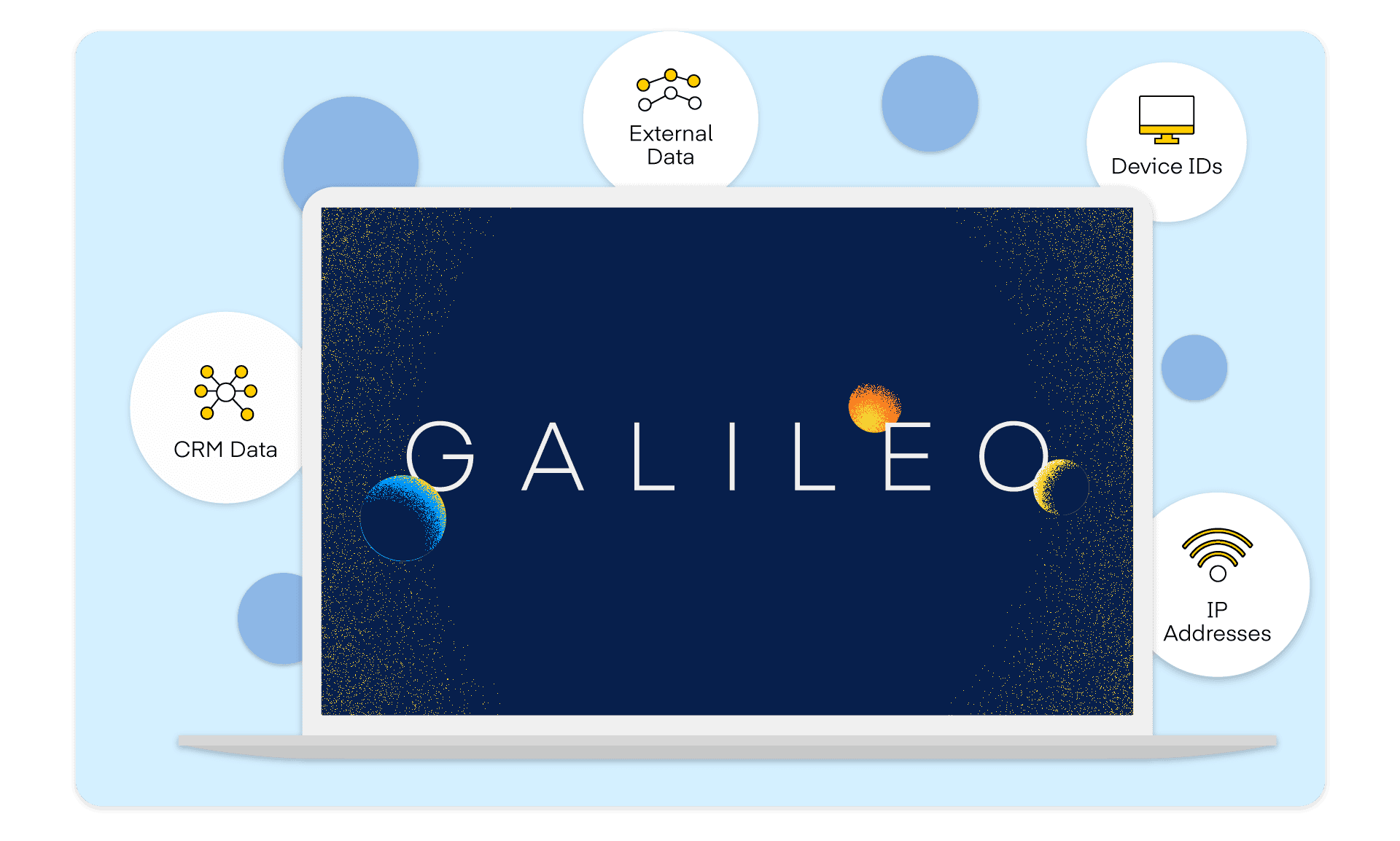 Graphic of a laptop with "Galileo" by The Trade Desk on the screen