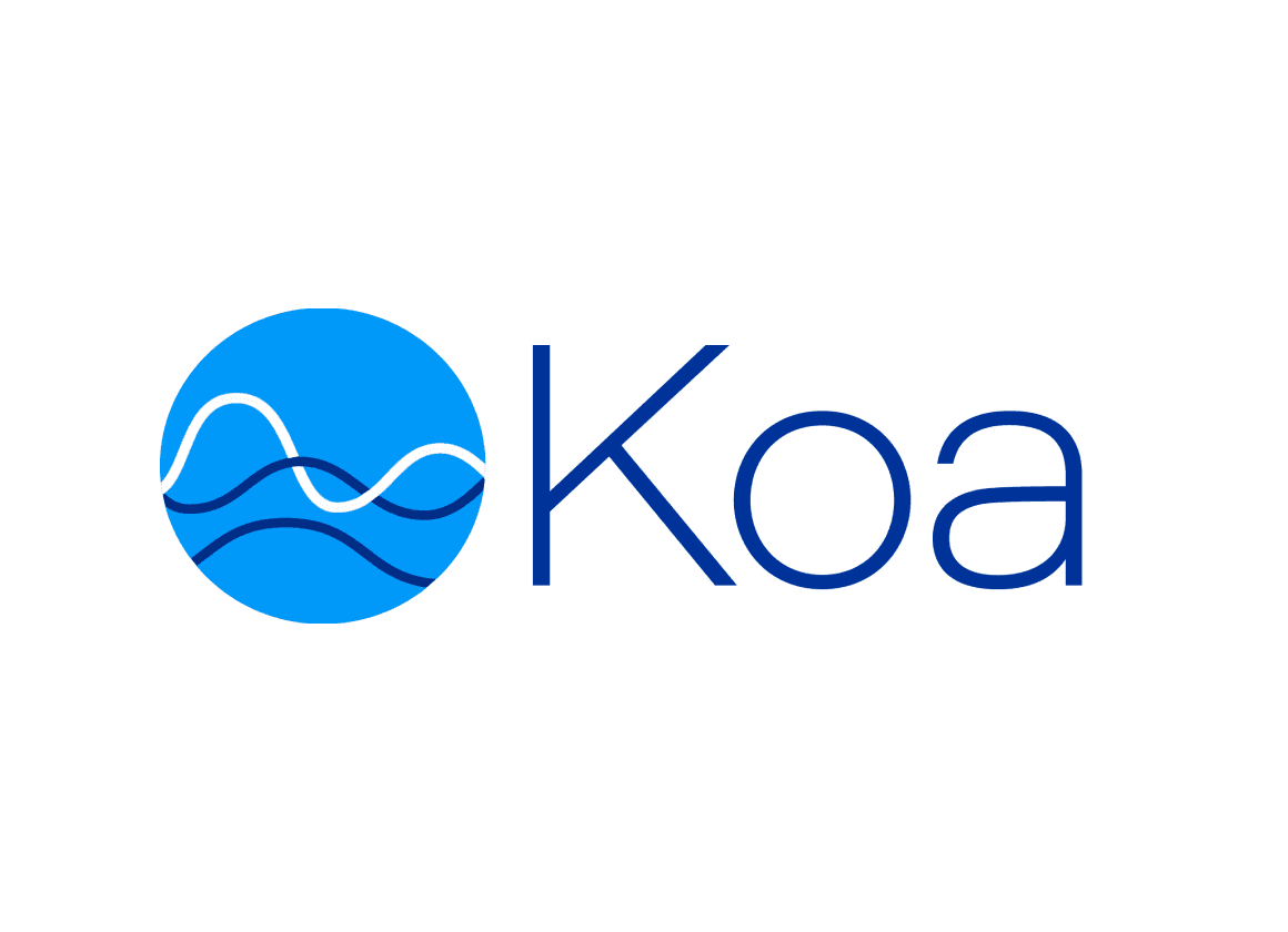 Blue text "Koa" with a circle blue logo to the left
