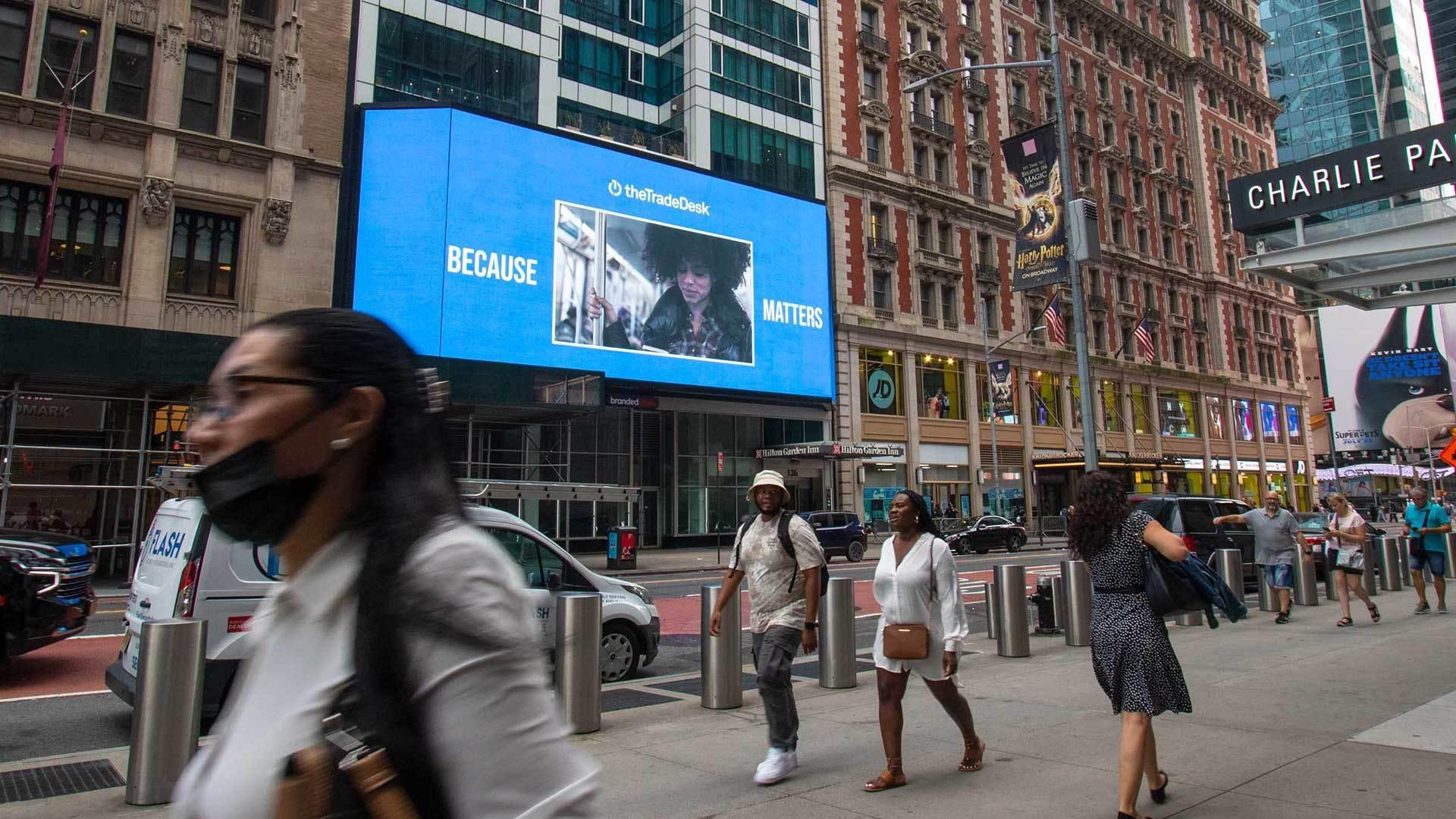 Digital ad for The Trade Desk outside of a building in New York City