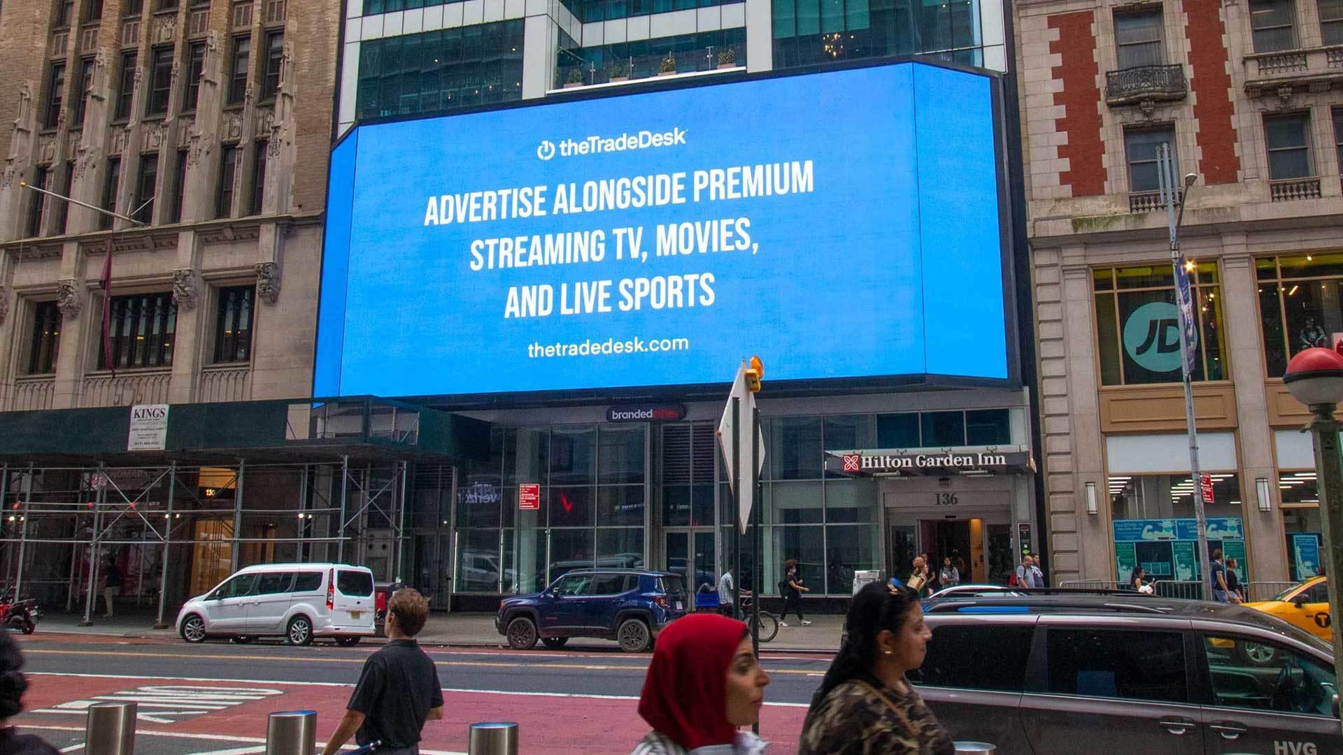 Digital ad for The Trade Desk outside of The Hilton in New York City