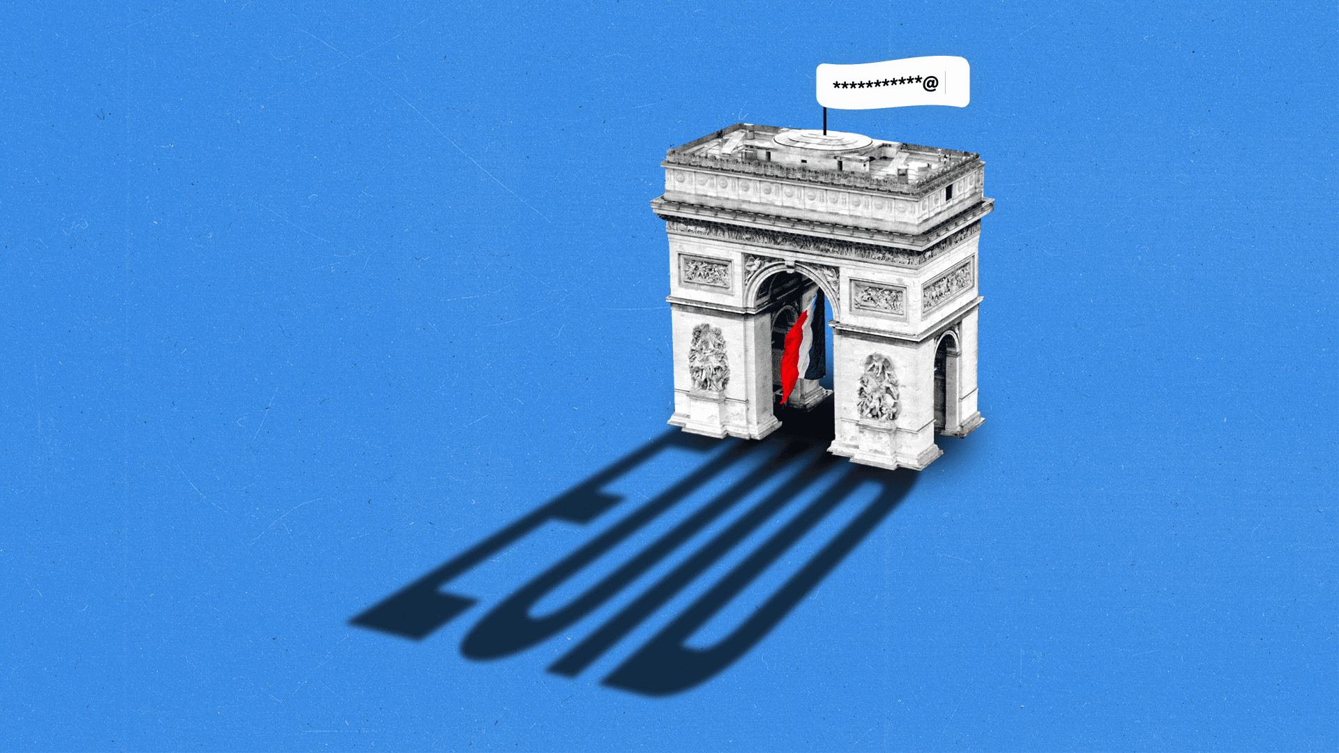 The Arc de Triomphe casting a shadow reading "EUID"