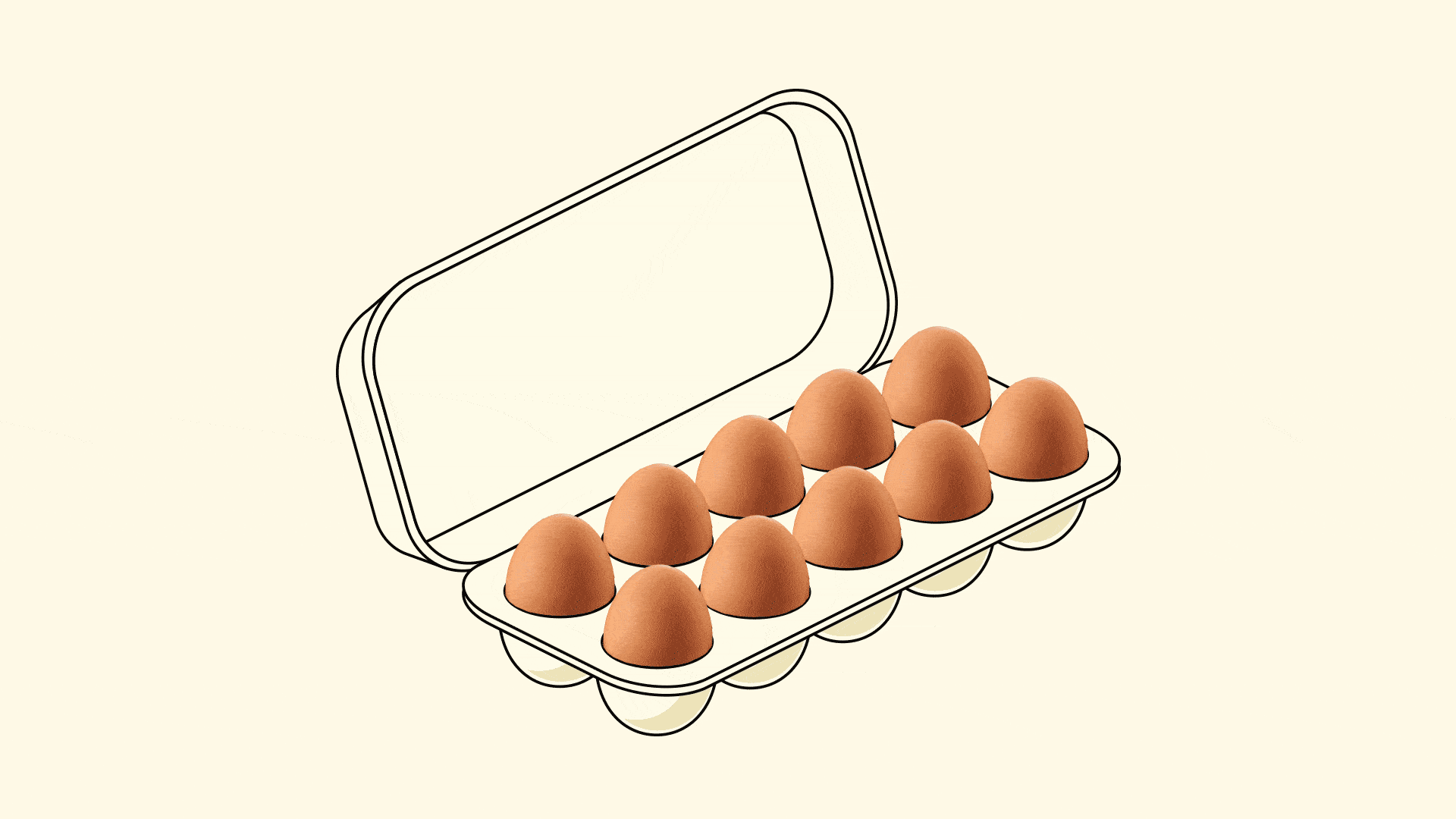 Gif with a pale yellow background and an illustrated egg carton with eggs alternating in and out